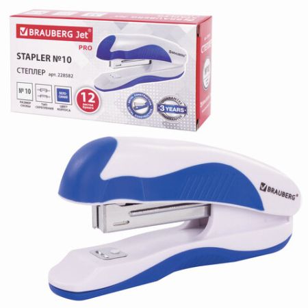 Степлер №10 до 12л бело-синий эргономичный JET PRO BRAUBERG 1/12 (клиент)
