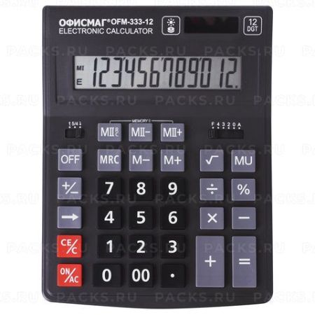 Калькулятор настольный ОФИСМАГ OFM-333, 12 разрядов, двойное питание 200x154 мм 1/20/40