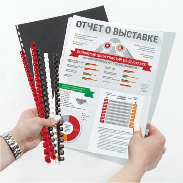 Пружины пласт. д/переплета BRAUBERG, КОМПЛЕКТ 100шт, 12 мм (для сшивания 56-80л), белые 1/4