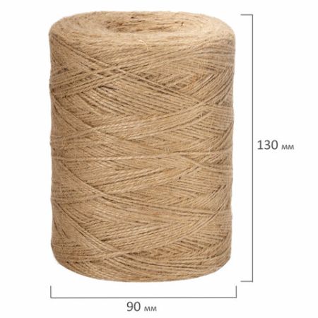 Шпагат джутовый полированный 500м диаметр 1,5мм 2х ниточный BRAUBERG 1/16 (клиент)