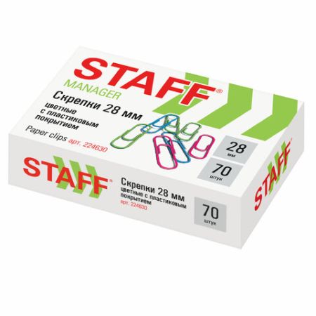 Скрепки 28мм 70шт цветные STAFF эконом 1/30