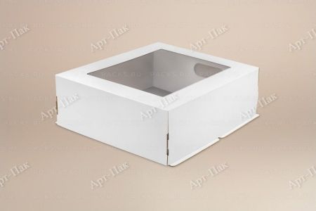 Коробка для торта с окном 400х300х120мм картонная белая 50/50