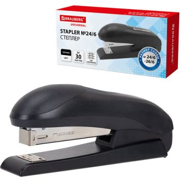 Степлер №24/6 26/6 до 30л черный BRAUBERG Universal 1/12