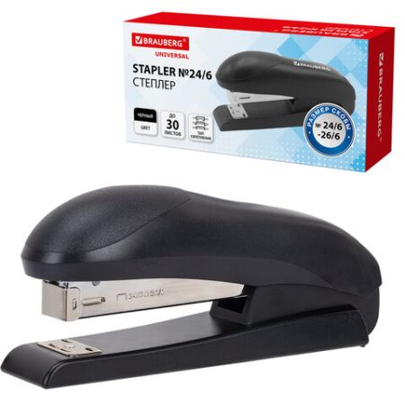 Степлер №24/6 26/6 до 30л черный BRAUBERG Universal 1/12