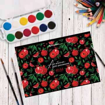 Альбом для рисования 40л А4 скоба обложка картон BRAUBERG Гранаты 1/8/40 (Клиент)