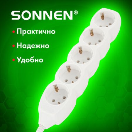Сетевой фильтр 5м SONNEN U-155G 5 розетки с заземлением 10 А белый 1/20 (клиент)