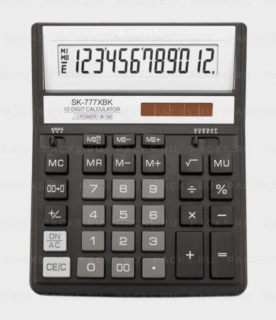 Калькулятор настольный SKAINER SK-777ХВК 12 разрд., 2 пит, 2 память, черный 157x200x32мм 1/40
