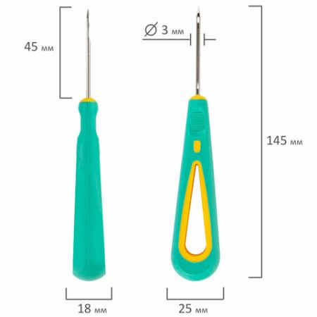 Шило канцелярское с ушком общая длина 145мм диаметр иглы 3 мм ручка резин 1/50/400 (Клиент)
