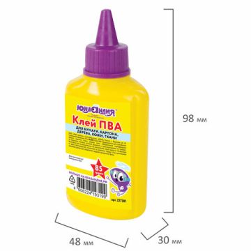Клей ПВА 85г бумага картон кожа ткань дерево ЮНЛАНДИЯ 1/60