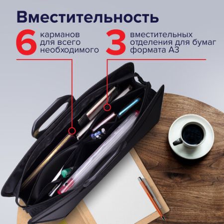 Папка-портфель пласт. БОЛЬШОГО ФОРМАТА BRAUBERG ПОРТФОЛИО А3 (470х380х130мм), 3 отд., черный 1/10