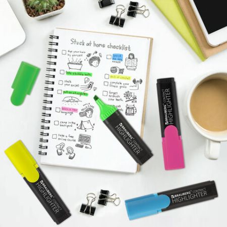 Текстмаркеры НАБОР 4шт 1-5мм скошенный наконечник (лим,гол,зел,роз) BRAUBERG CONTRACT