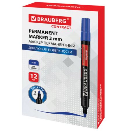 Маркер перманентный синий 3мм круглый наконечник Contract BRAUBERG 1/12/1152