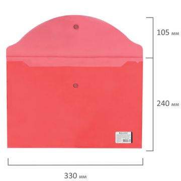 Папка-конверт с кнопкой А4 BRAUBERG, прозрачная, красная, до 100 листов, 0,15мм 1/15/90