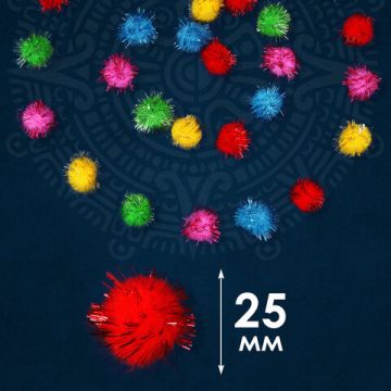 Помпоны для творчества, БЛЕСТЯЩИЕ, 5 цветов, 25мм, 30шт., ОСТРОВ СОКРОВИЩ (вывод)