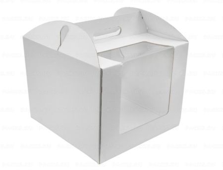 Коробка для торта с окном с ручками 300х300х250мм микрогофрокартон белая 25/25  