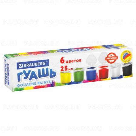 Гуашь 06цв 25мл BRAUBERG PREMIUM 1/18/72