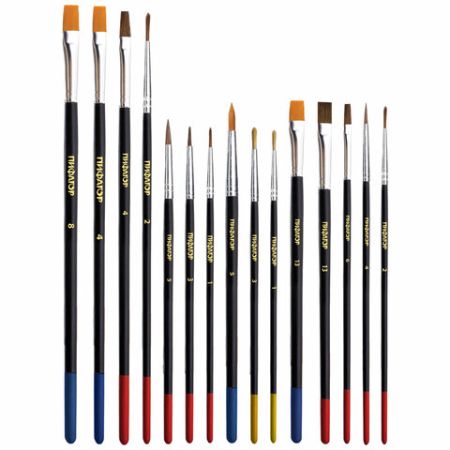 Кисти 15шт Пони 9шт Синтетика 4шт Щетина 2шт плоские круглые ПИФАГОР 1/24/96 (Клиент)