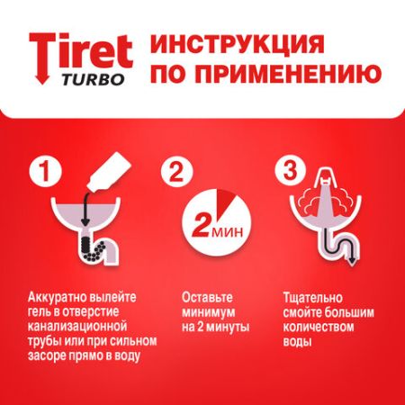 Средство жидкое 500мл Tiret (Тирет) Турбо гель для прочистки канализационных труб 1/12