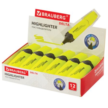 Текстмаркер желтый 1-5мм скошенный наконечник BRAUBERG DELTA 1/12