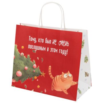 НГ Пакет подарочный крафтовый (28х24х14) Котики ЗОЛОТАЯ СКАЗКА 1/24/144