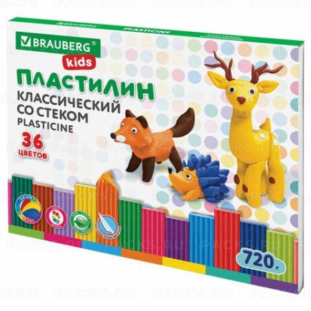 Пластилин BRAUBERG KIDS 36цв 720г стек