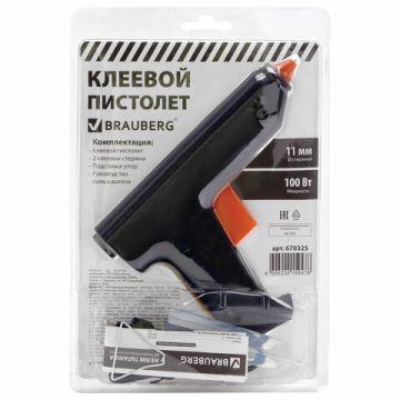 Клеевой пистолет 100 Вт для стержня 11мм в блистере BRAUBERG 1/12/24 (Клиент)