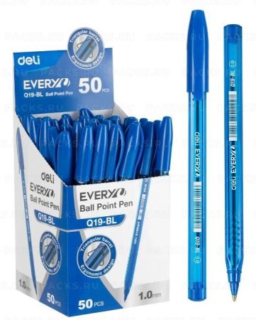 Ручка шариковая синяя узел 1мм Deli EQ19-BL 1/50