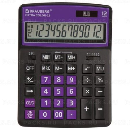 Калькулятор настольный BRAUBERG COLOR-12-BKPR (206x155мм) 12разр черно-фиолет 1/20/40 