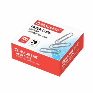 Скрепки 28мм 100шт никелированные BRAUBERG 1/10/120