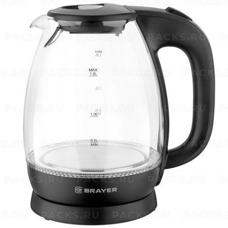 Чайник BRAYER BR1026 1,8л 2200Вт закрытый нагревательный элемент стекло черный 1/6