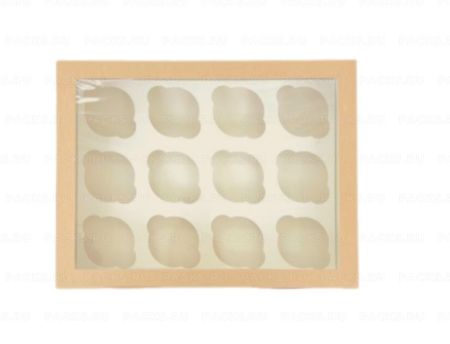 Коробка для капкейков/маффинов с окном 330х250х100мм на 12шт картон ECO MUF 12 DoECO 25/100