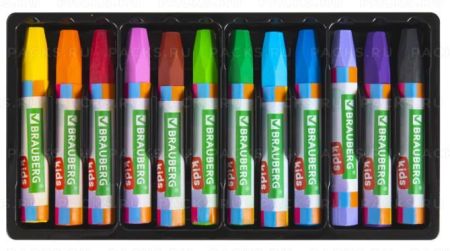 Карандаши восковые 12цв утолщен маслян BRAUBERG KIDS 1/12