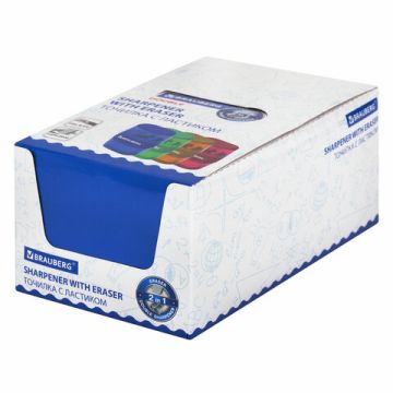 Точилка 2 отверстия 2в1 с ластиком ассорти BRAUBERG Double 1/12 (Клиент)