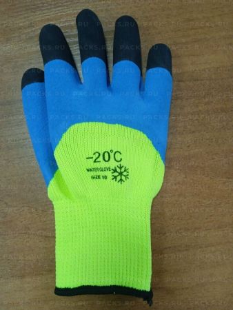 Перчатки спец зимние салатовые облив черный палец -20С 10/360