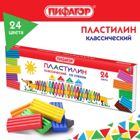 Пластилин 24цв 360г со стеком Пифагор Веселая такса 1/16