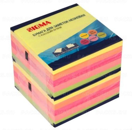 Блок самоклеящийся 76х76мм 400л 5цветов неон Sigma (компл 2шт) 1/6