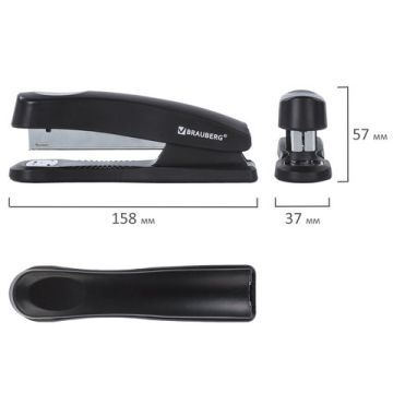 Степлер №24/6, 26/6 BRAUBERG Standard+ до 30 листов полнозагрузочный черный 1/12/96