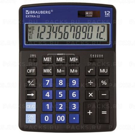 Калькулятор настольный BRAUBERG EXTRA-12-BKBU (206x155мм) 12разр дв питание ЧЕРНО-СИНИЙ 1/1 