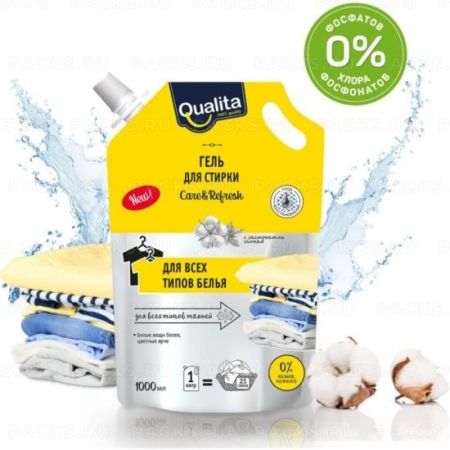 Средство жидкое 1л  QUALITA  гель для стирки универсальный дой-пак 1/6