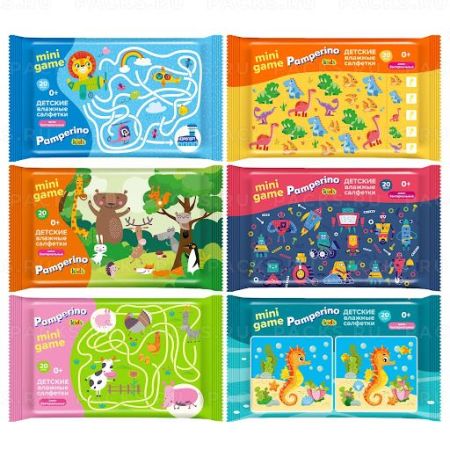 Салфетки влажные Pamperino mini gamе Kids антибактериальные (20) 1/72