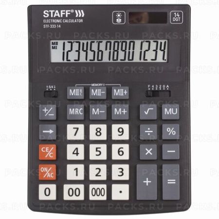 Калькулятор настольный STAFF PLUS  STF-333, 14 разрядов, двойное питание, 200x154мм,1/20/40 