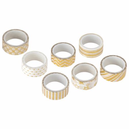 Клейкие WASHI-ленты д/декора с фольгой ЗОЛОТИСТЫЕ 15мм*3м 7шт рисовая бумага ОСТРОВ СОКРОВИЩ