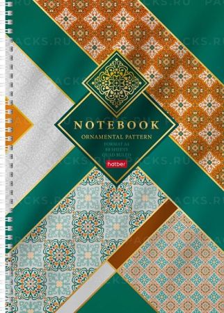 Тетрадь 80л А4 клетка гребень металлиз картон Gold ornament Хатбер 1/4/28