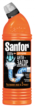 Средство жидкое 750мл чистящее Санфор-гель для прочистки труб на кухне 1/15