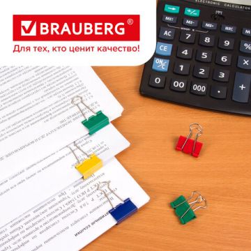 Зажимы для бумаг BRAUBERG КОМПЛЕКТ 48шт 25мм на 100л цветные в пласт. цилиндре 1/48