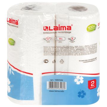 Полотенца бумажные бытовые рулон 2-сл (2х30м) 22х23см белые ЛАЙМА 1/9 (клиент)