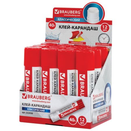 Клей-карандаш 40г BRAUBERG 1/12/288 (Клиент)