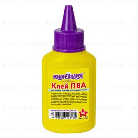 Клей ПВА 45г бумага картон дерево ЮНЛАНДИЯ 1/80