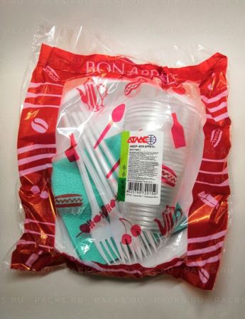 Набор одноразовой посуды Пикник на 6 персон Bon Appetiit (тар 205,стак,вил,салф) 1/32