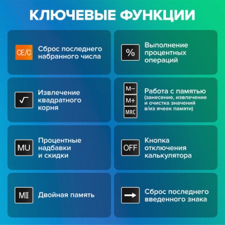 Калькулятор настольный 206x155мм 14 разрядов дв. питание ЧЕРНЫЙ BRAUBERG EXTRA-14BK 1/20/ (Клиент)
